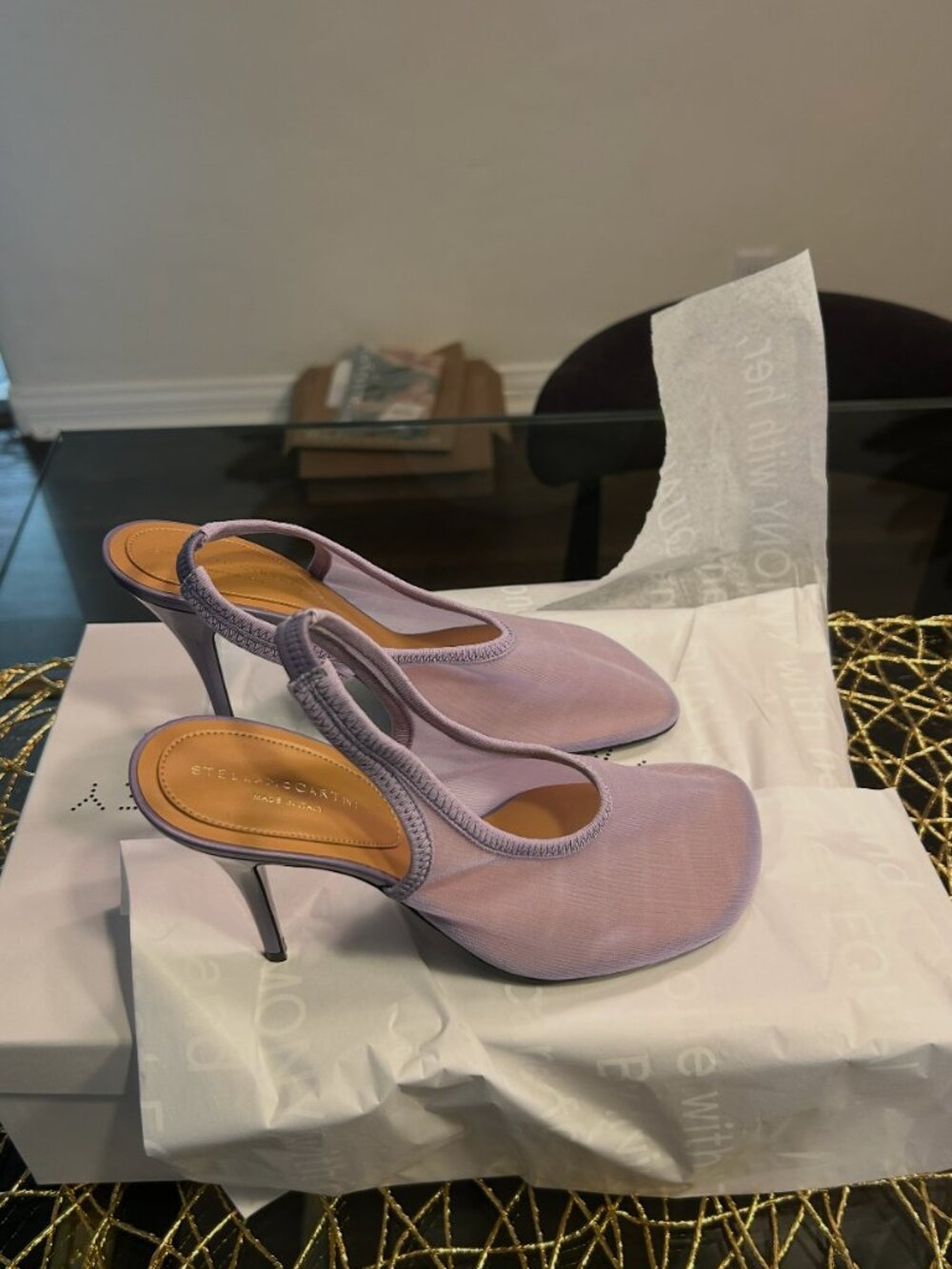 Stella McCartney Stretch Mesh Slingback Pumps – Purple | Size 37.5